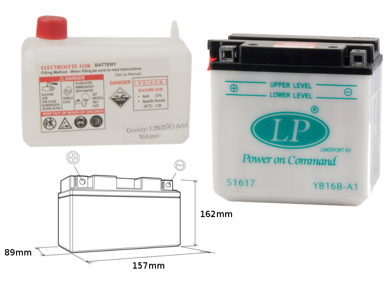 LANDPORT akumulátor YB16B-A1 (MD LB16B-A1) (160X90X158) obsluhovaný - elektrolyt zvlášť (2) UE2019/1148 (LANDPORT akumulátor YB16B-A1 (MD LB16B-A1))